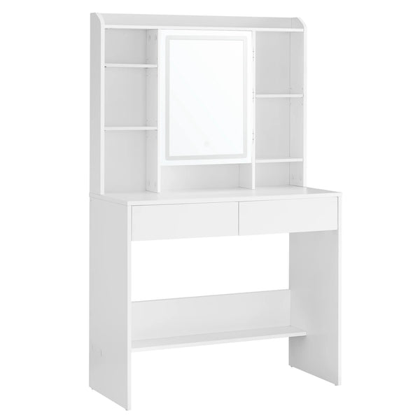 Coiffeuse blanche miroir LED rotatif