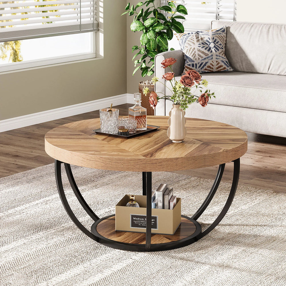 Table basse ronde bois et métal design
