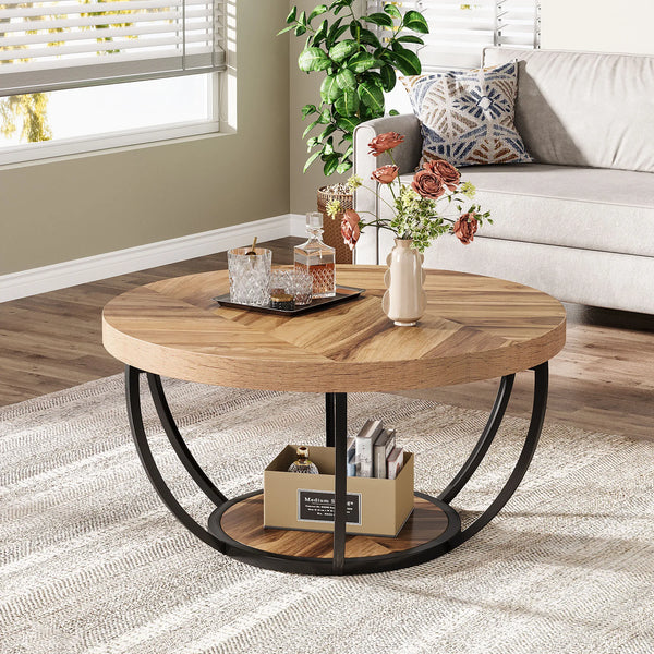 Table basse ronde bois et métal design