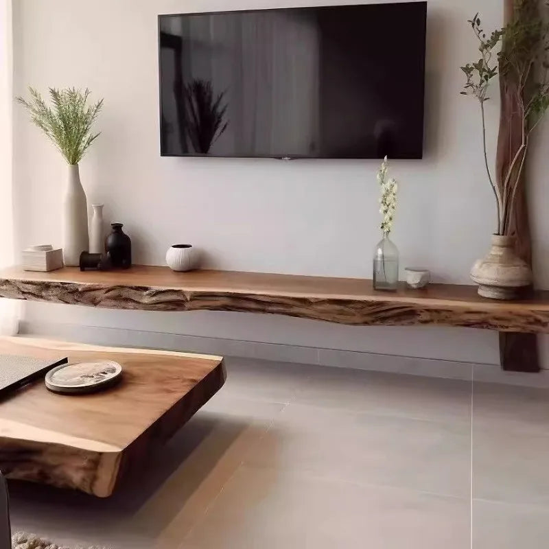 Meuble TV flottant bois brut