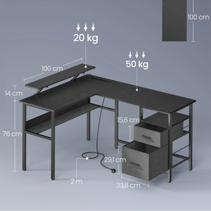 Bureau d’angle noir design LED