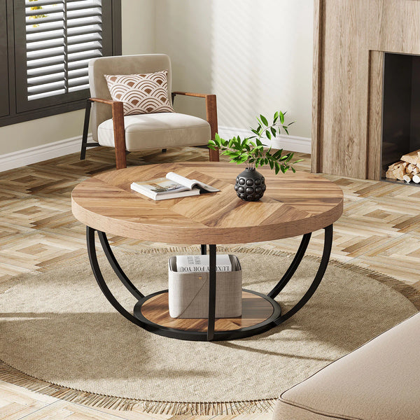 Table basse ronde bois et métal design