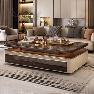 Table basse rectangulaire luxe verre et bois