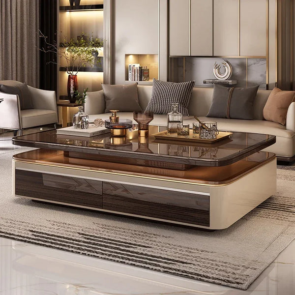 Table basse rectangulaire luxe verre et bois