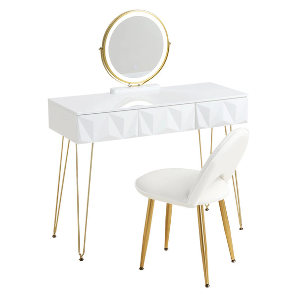 Coiffeuse blanche LED miroir rotatif