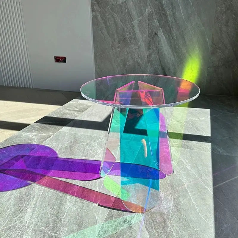Table d’appoint ronde acrylique iridescente
