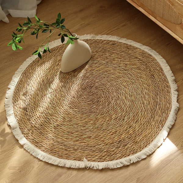 Tapis rond jute naturel frangé