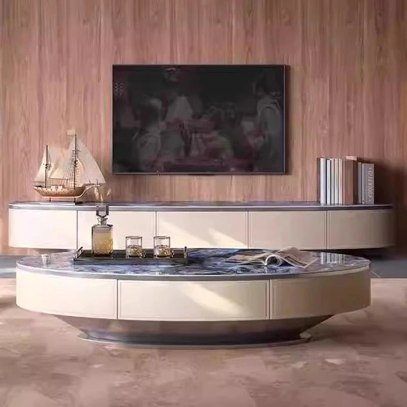 Table basse ovale marbre bleu design