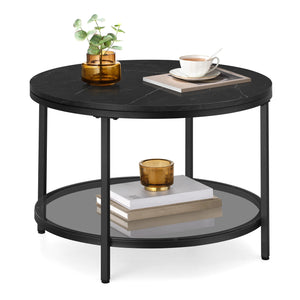 Table basse ronde noire marbrée