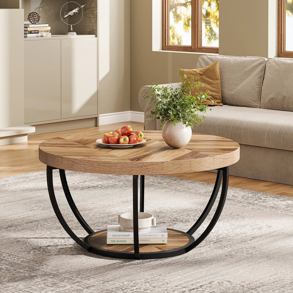 Table basse ronde bois et métal design