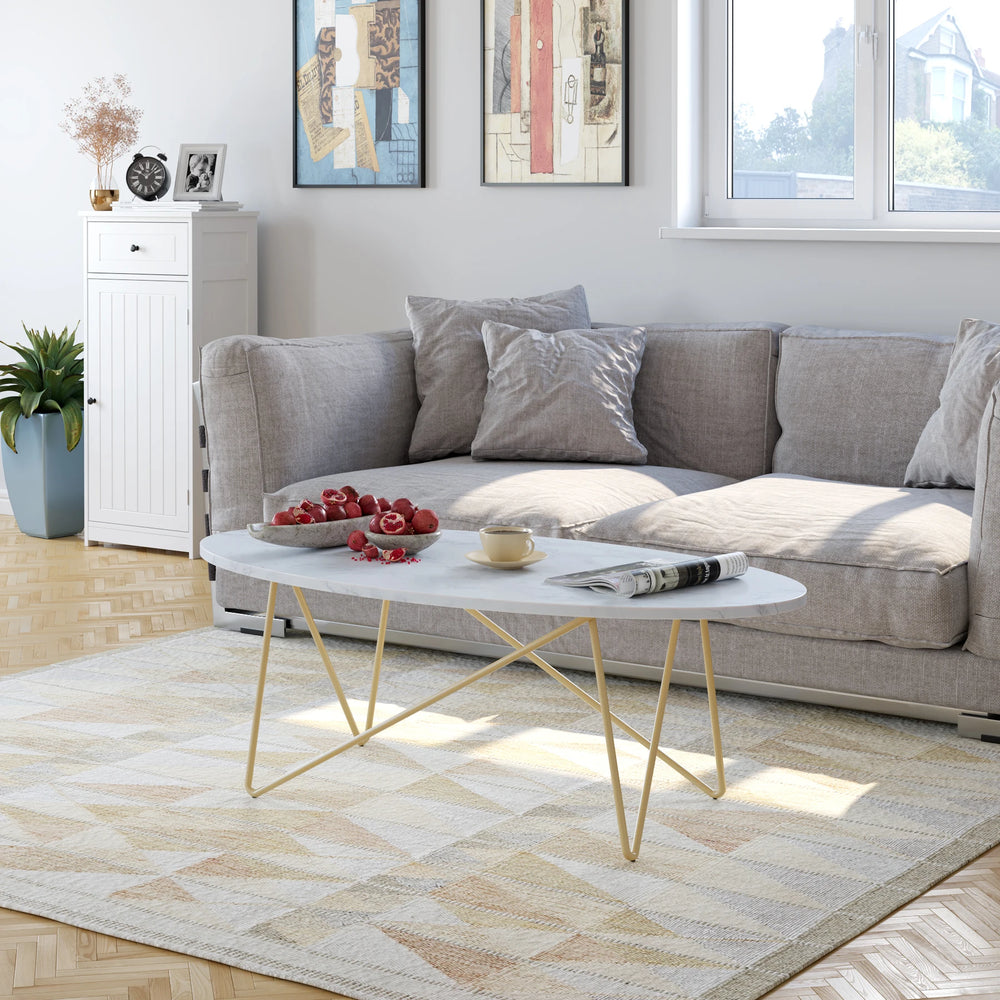 Table basse ovale effet marbre