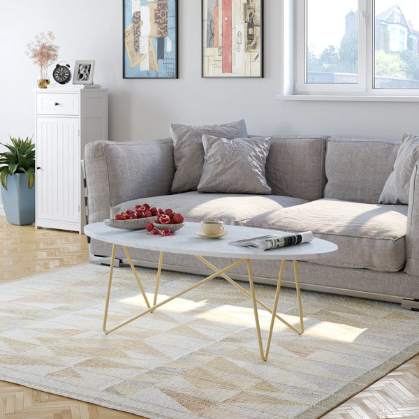 Table basse ovale effet marbre