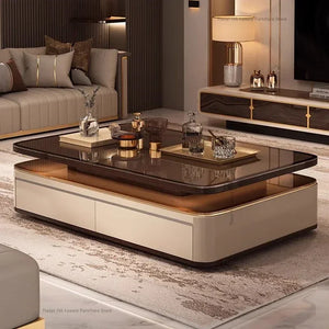 Table basse rectangulaire luxe verre et bois
