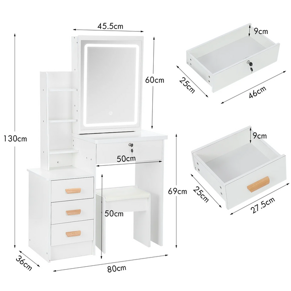 Coiffeuse blanche LED miroir coulissant