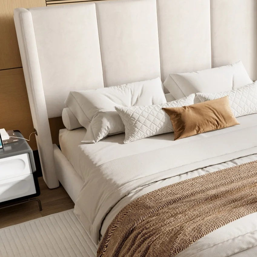 Lit capitonné beige USB moderne