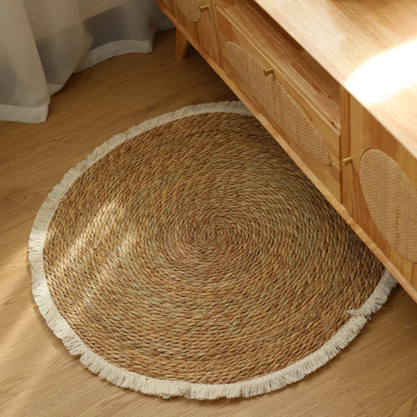 Tapis rond jute naturel frangé
