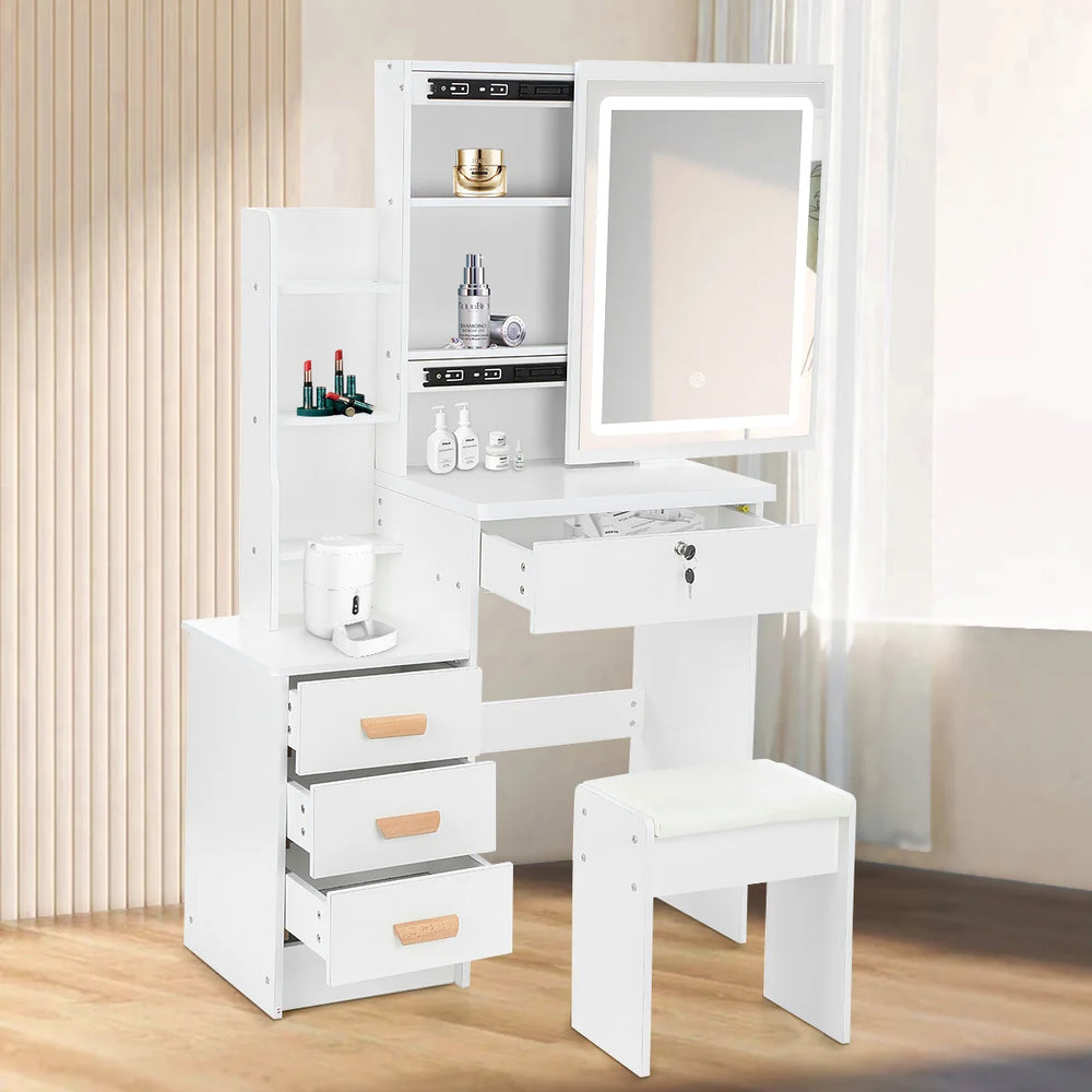 Coiffeuse blanche LED miroir coulissant