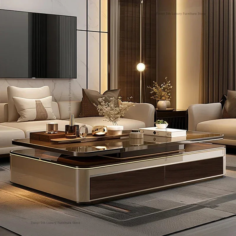 Table basse rectangulaire luxe verre et bois