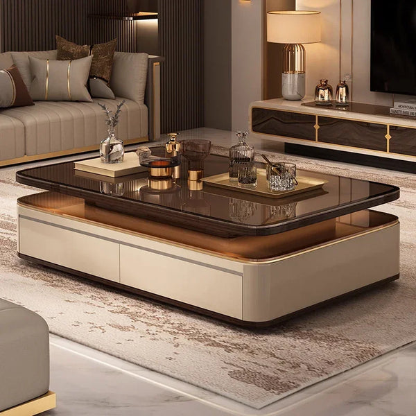 Table basse rectangulaire luxe verre et bois