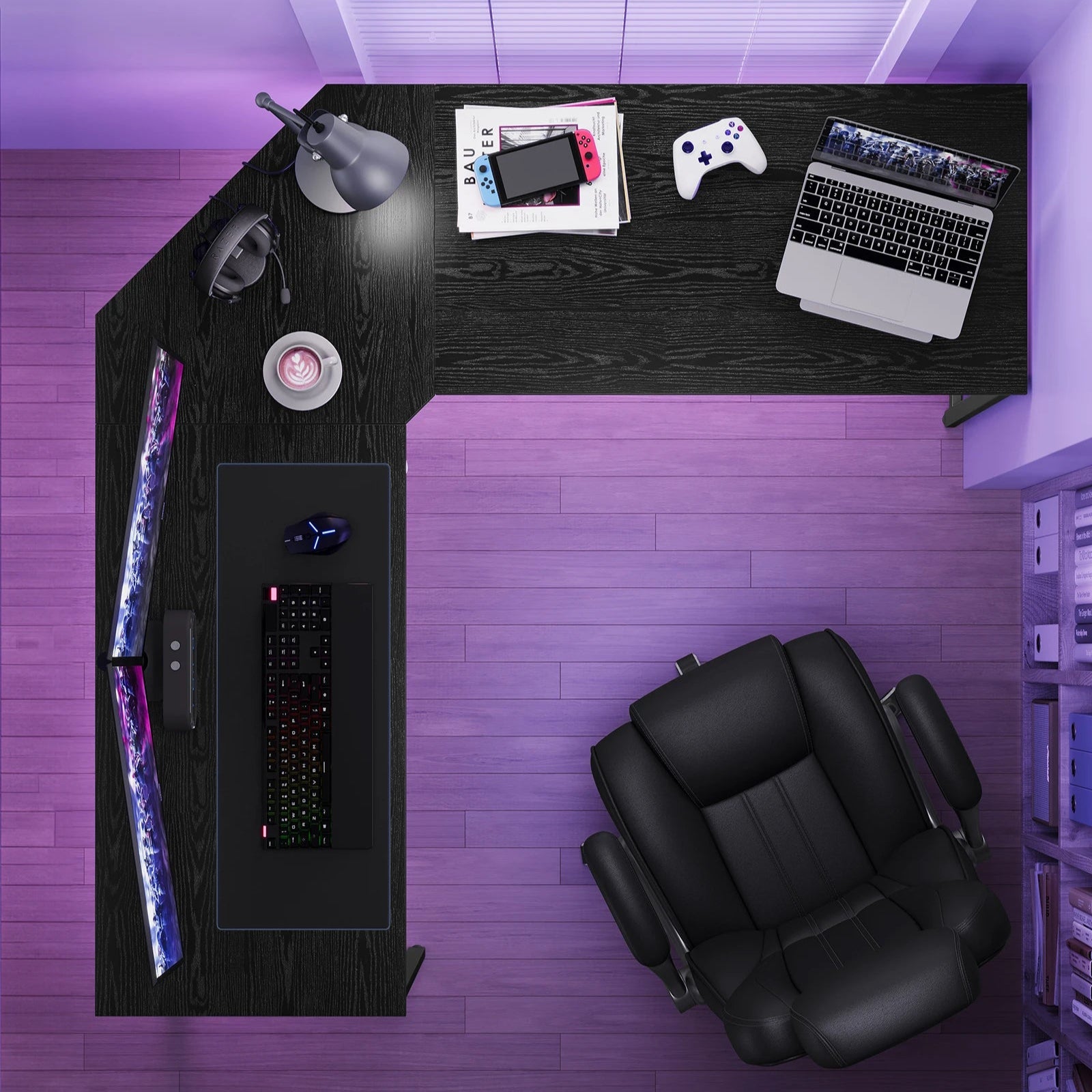 Bureau d’angle noir industriel compact