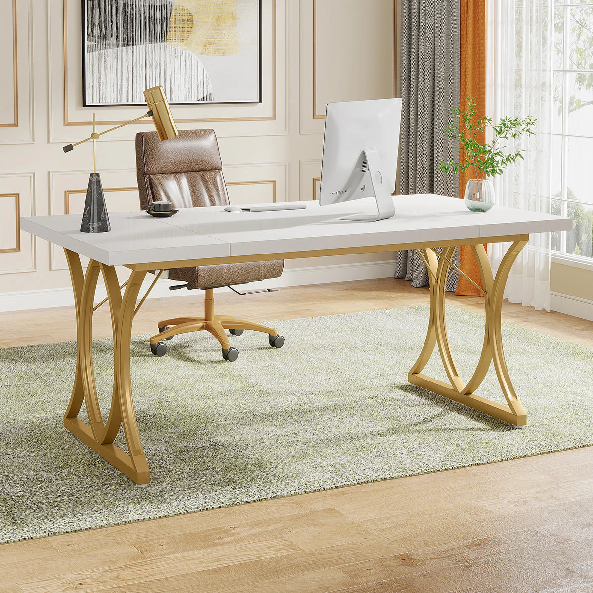 Bureau blanc doré design élégant