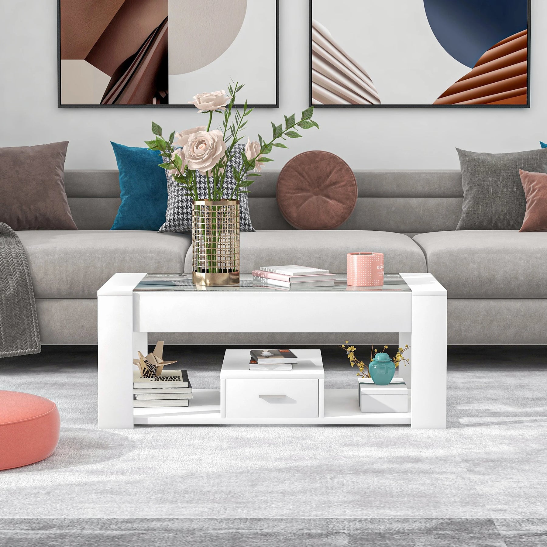 Table basse blanche verre chic