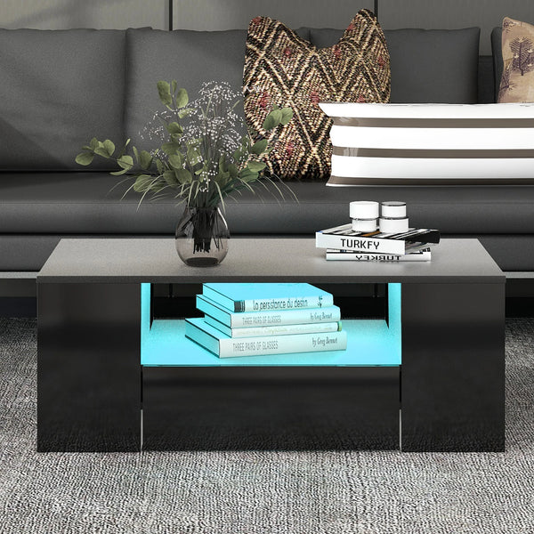 Table basse moderne noire avec tiroirs