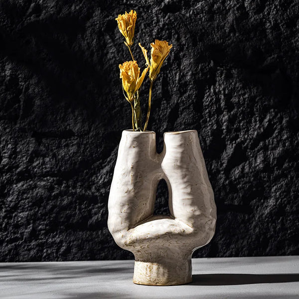 Vase décoratif double bouche céramique