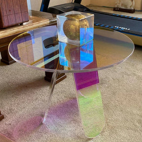 Table d’appoint ronde acrylique iridescente