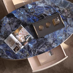 Table basse ovale marbre bleu design