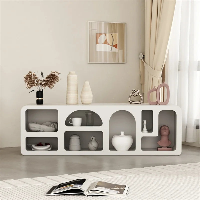 Meuble TV blanc minimaliste sculpté