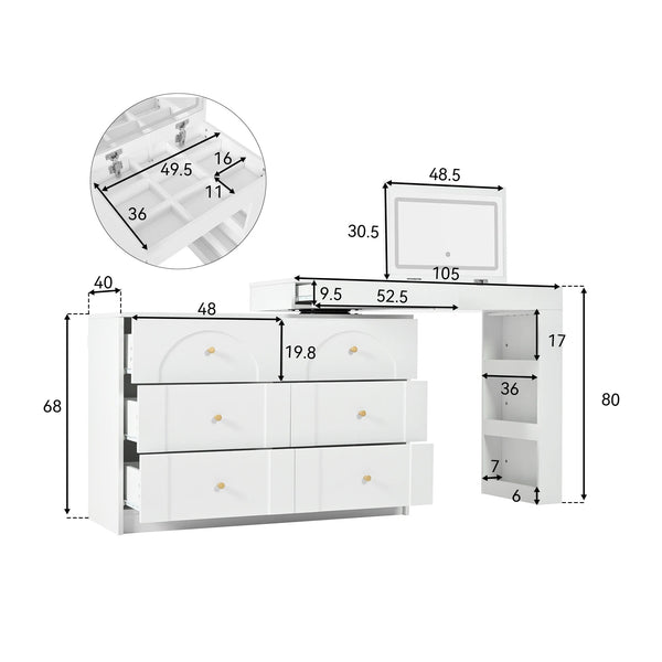 Coiffeuse blanche rotative avec LED