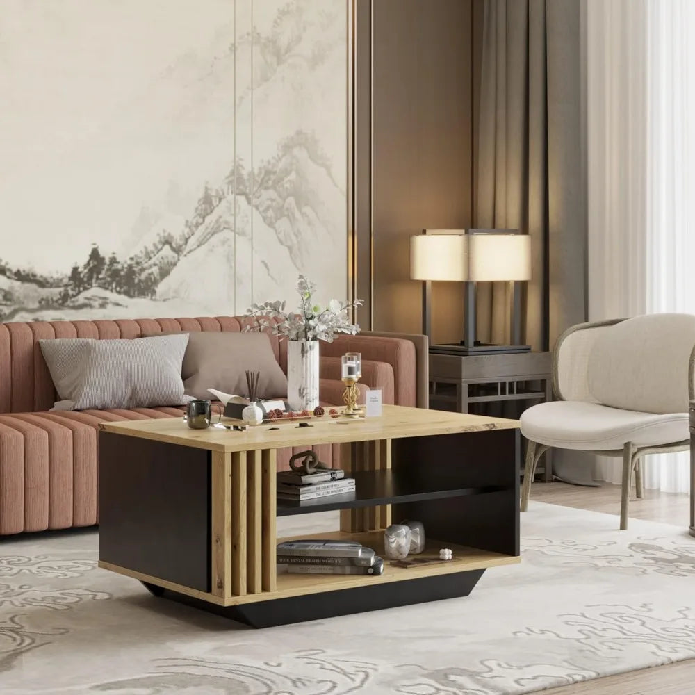 Table basse moderne bois et anthracite