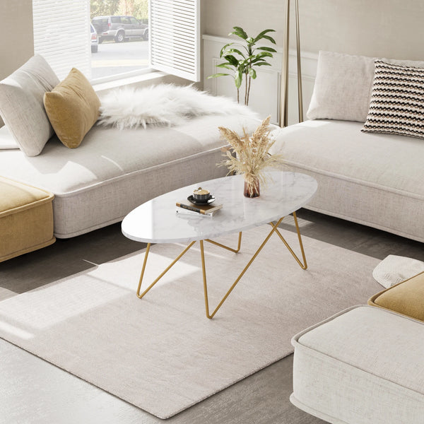 Table basse ovale effet marbre