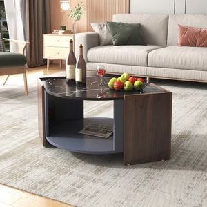 Table basse marbre noir noyer design