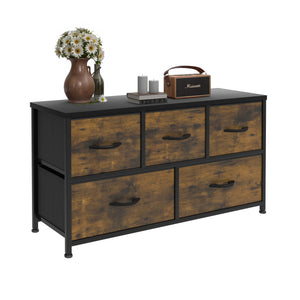 Commode 5 tiroirs tissu et bois