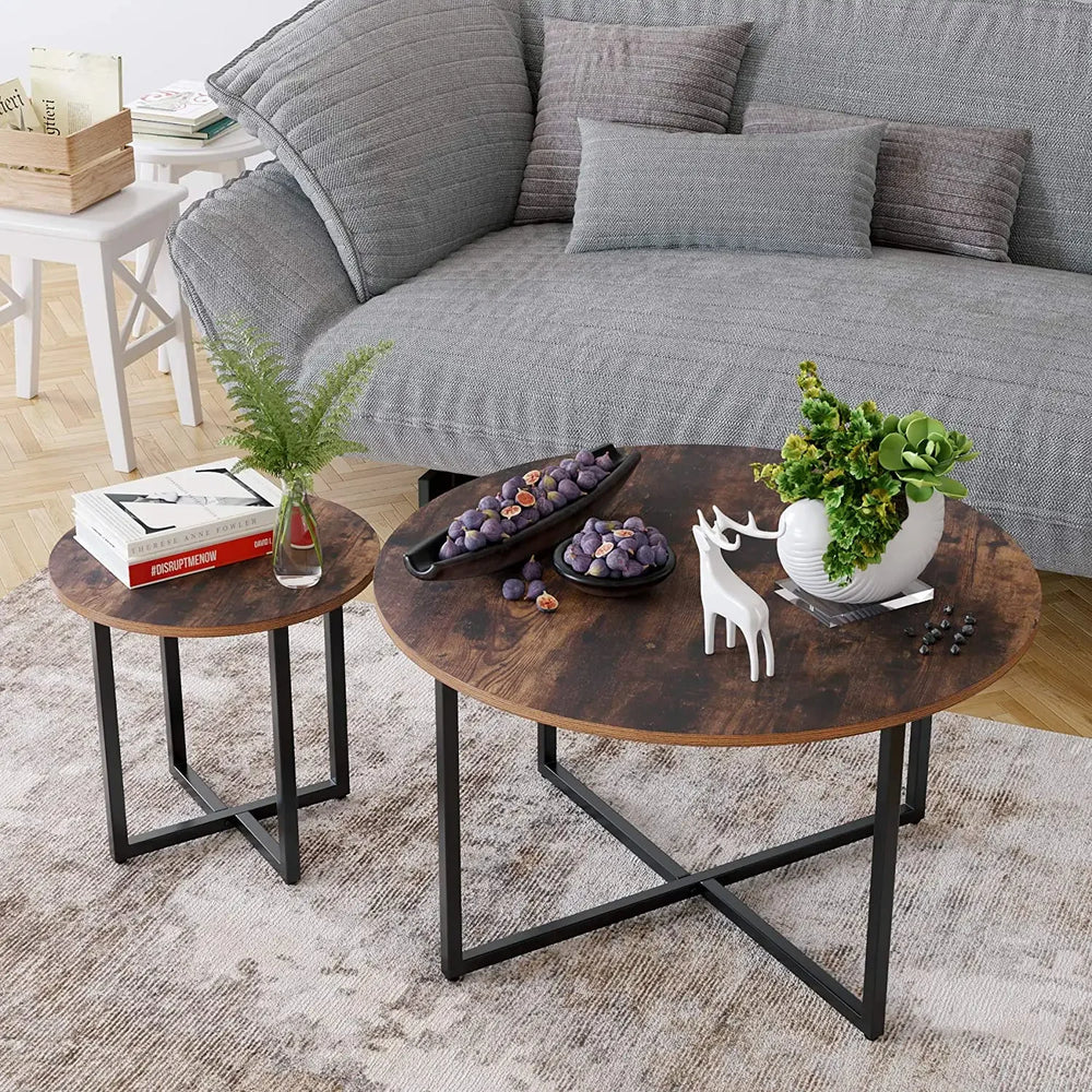 Tables basses rondes vintage métal bois