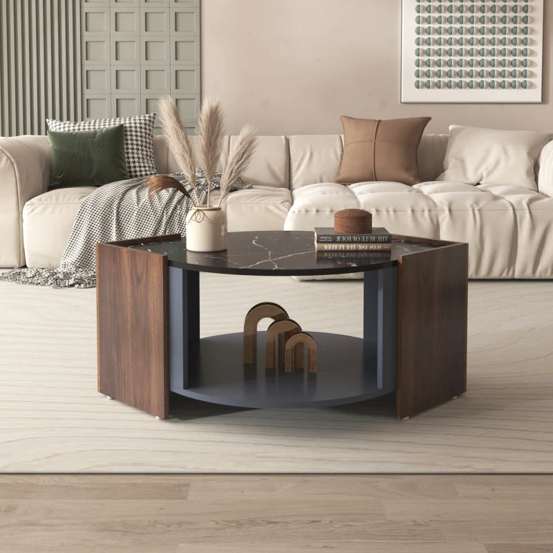 Table basse marbre noir noyer design