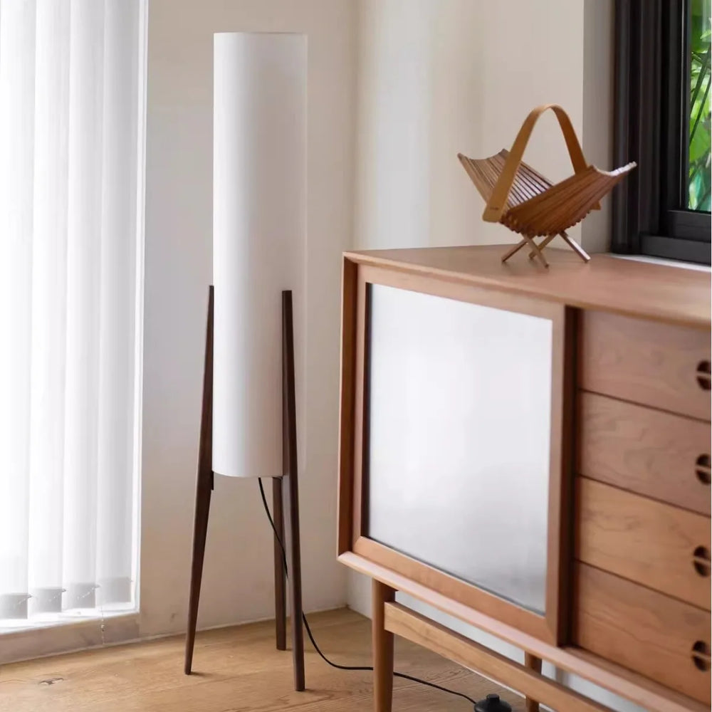 Lampadaire en bois massif design tissu