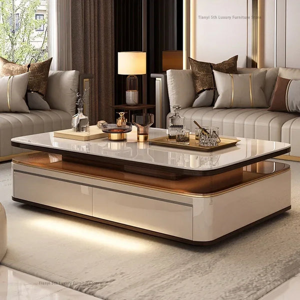 Table basse rectangulaire luxe verre et bois
