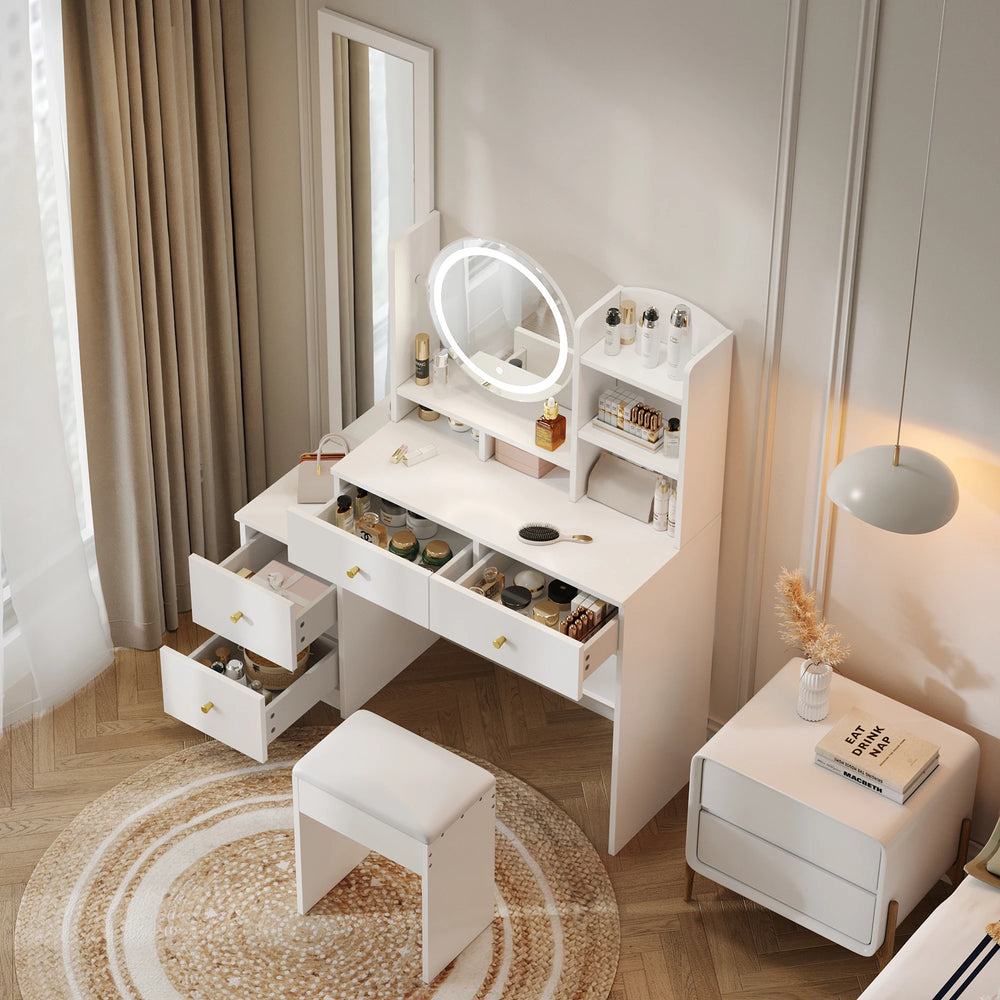 Coiffeuse 4-en-1 LED avec miroirs