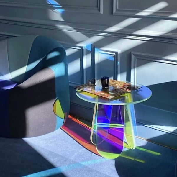 Table d’appoint ronde acrylique iridescente