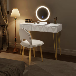 Coiffeuse blanche LED miroir rotatif