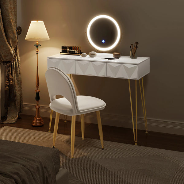 Coiffeuse blanche LED miroir rotatif
