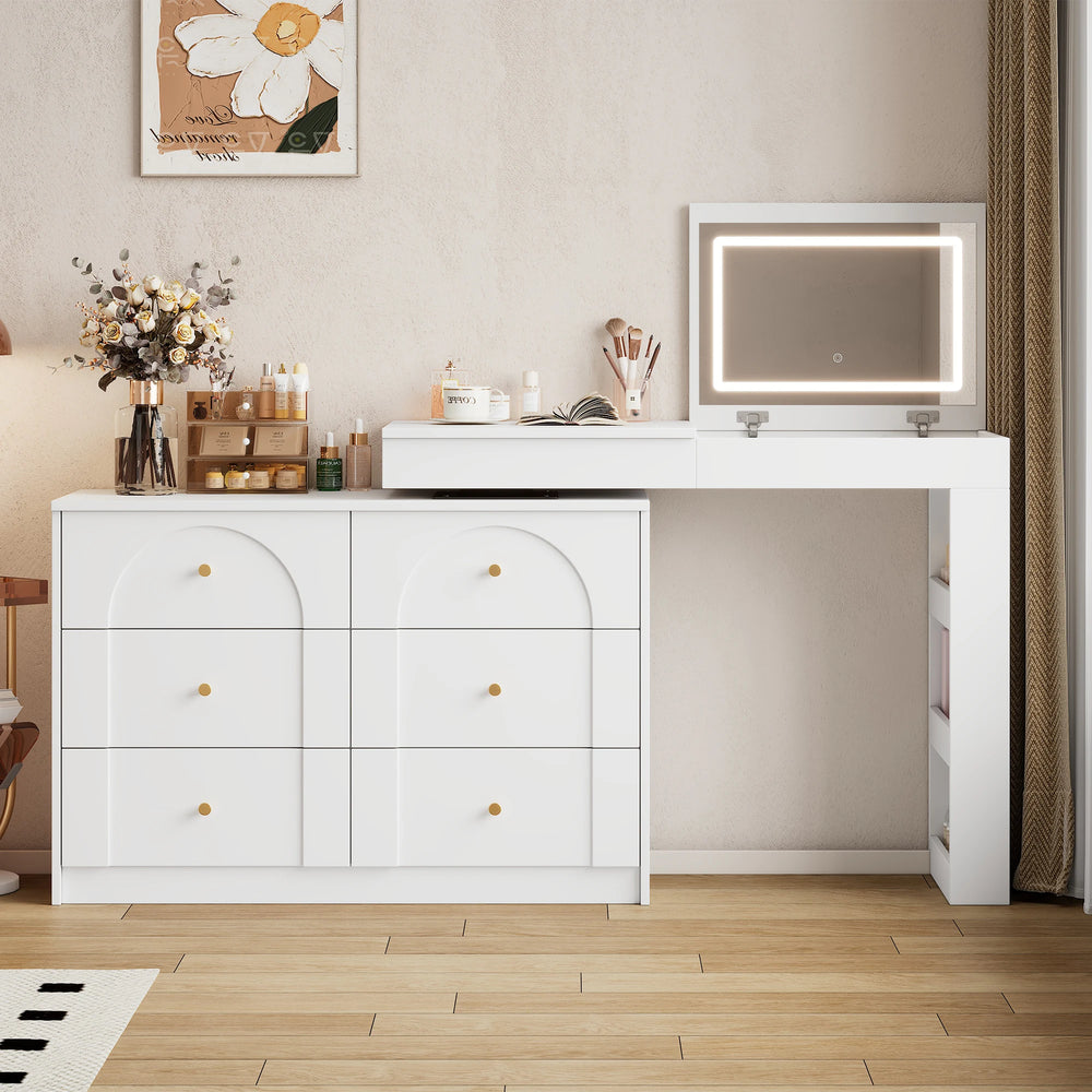 Coiffeuse blanche rotative avec LED