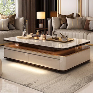 Table basse rectangulaire luxe verre et bois