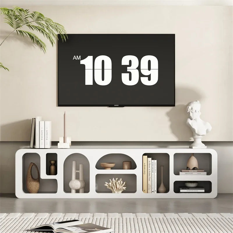 Meuble TV blanc minimaliste sculpté