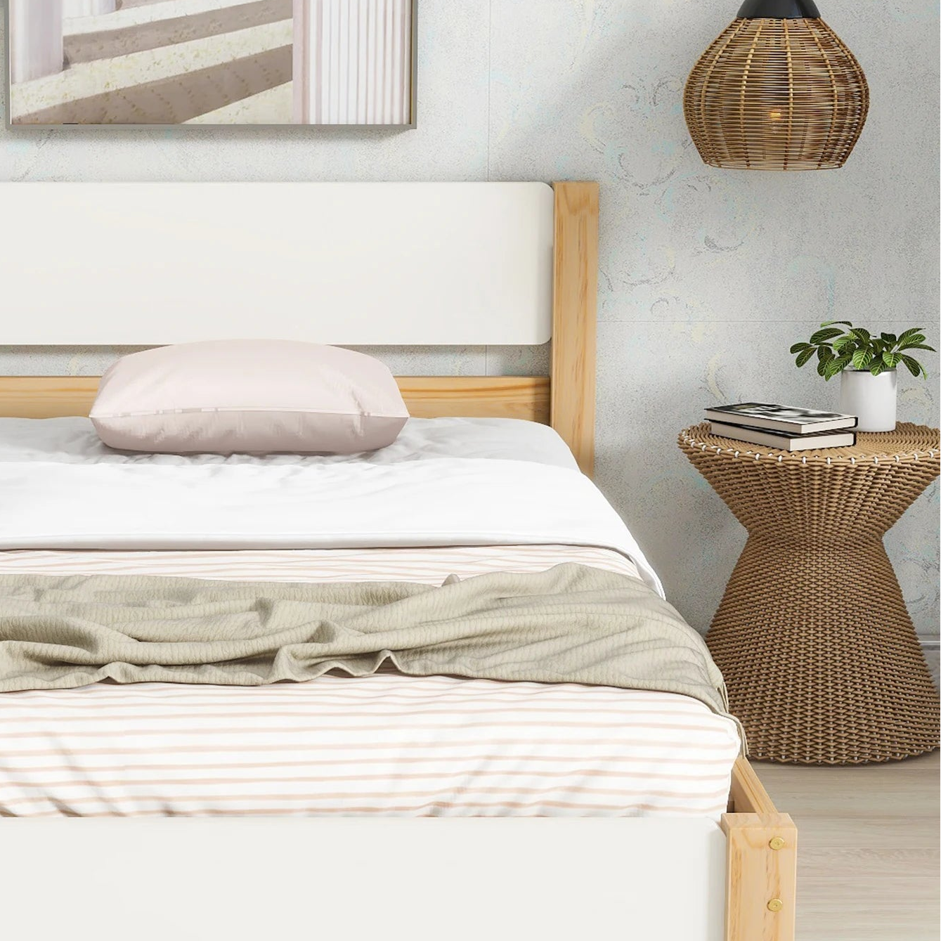 Lit simple bois naturel blanc