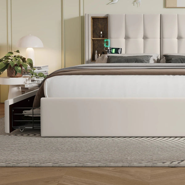 Lit double velours avec rangement 160x200 cm