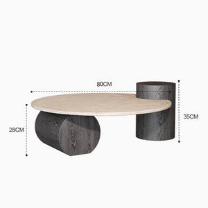 Table basse ronde travertin bois design